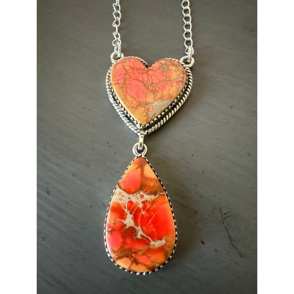 Orange Sea Sediment Jasper | Statement Boho Necklace |  925 - Picture 2 of 5